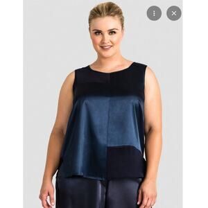 Standards & Practices Jenny Sateen Chiffon Top 2X Midnight Blue Sleeveless Satin